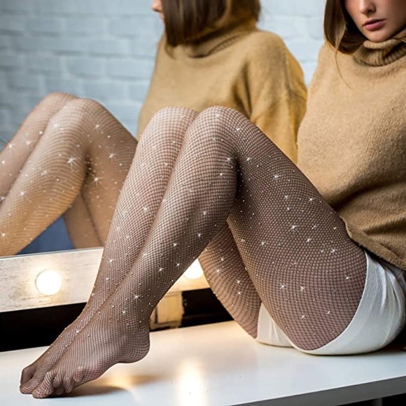 Sexy Coffee Fishnet Pantyhose with Crystal Rhinestones - Picture 4 of 16